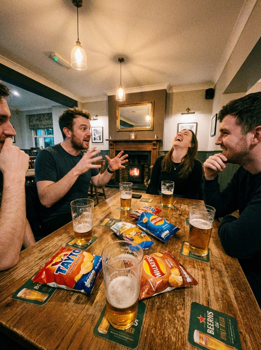 Friends at a pub table