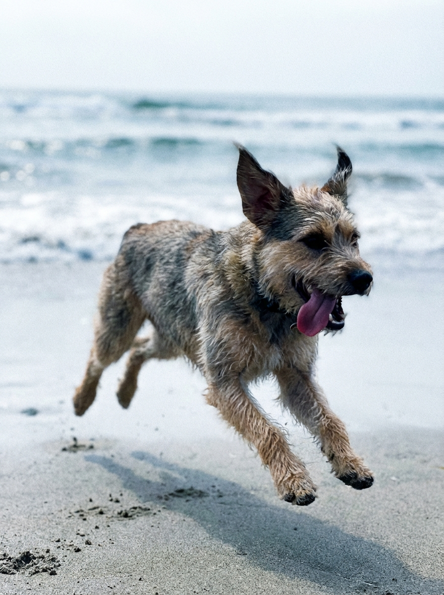 Dog running on a beach