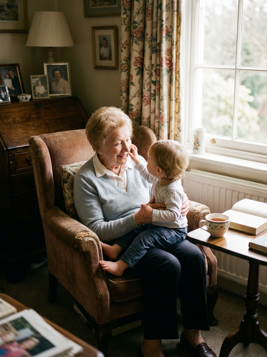 Grandparent holding grandchild